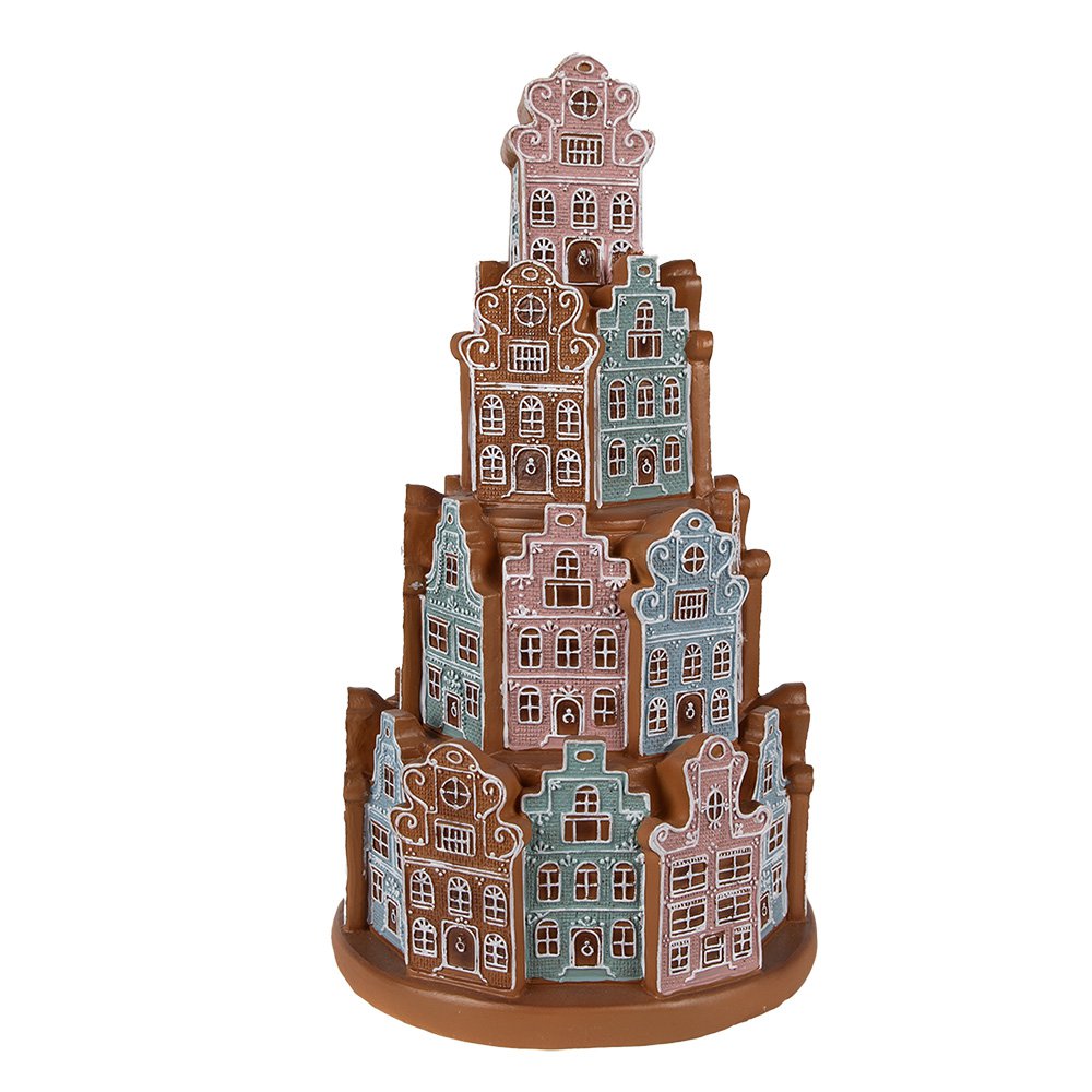 Gingerbread house met LED Ø 18x33 cm Bruin Blauw Polyresin Peperkoekhuisje