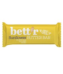 Organic sunflower butter bar, 30g, yellow packaging with "bett'r" logo.