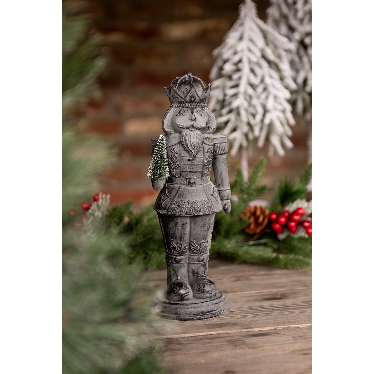 Beeld Notenkraker 32 cm Grijs Kunststof Kerstdecoratie
