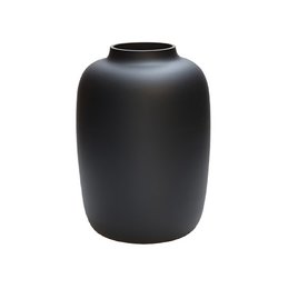 Tall, cylindrical black vase with a simple, minimalist design.