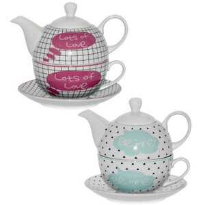 SET 2 PORZELLAN-TEAPET+TASSE+TELLER, TEEKANNE:420ML TASSE:250ML _TEEKANNE:°11X12CM, TASSE:°11X5CM ST9099