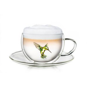 Creano Thermo-Tasse "Hummi" für Tee/Latte Macchiato, doppelwandig, mit Kolibri-Muster | 250ml in exklusiver Geschenkpackung, Grün