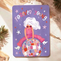 Card Birthday Congratulation Woman Disco Forever Young Funny Purple Postcard