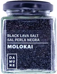 Black lava salt from Molokai, Hawaii. Coarse, dark-colored salt with a unique, earthy flavor. Suitable for seasoning a variety of dishes.
