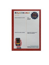 A daily planner with a minimalist design featuring a red and white color scheme. The planner appears to be made of recycled materials and includes sections for daily tasks, notes, and a calendar.