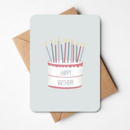 A colorful birthday card with a cake and candles design, perfect for celebrating a special occasion.
