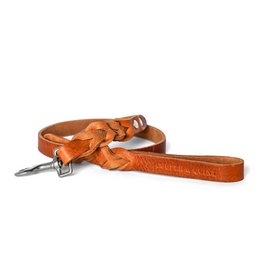 Twisted dog leash in camel color, made of durable leather material with a stylish braided design.