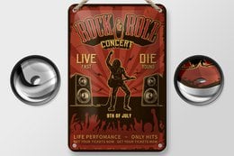 Blechschild Retro 12x18cm Rock n Roll Concert live 9th july Dekoration