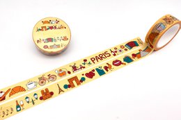 Colorful washi tape with various city-themed designs including landmarks, buildings, and transportation. Available in multiple city variants such as Berlin, New York, London, Paris, Rome, Amsterdam, Barcelona, and Vienna.