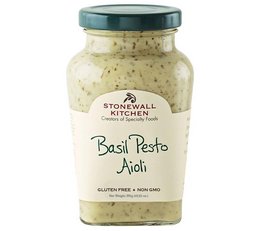 Basil pesto aioli, a creamy mayonnaise-based spread with a blend of basil, garlic, and spices.