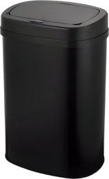  Stainless steel sensor bin with 60-liter capacity and black finish. Features motion-activated lid for hands-free operation.