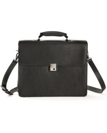 Medium-sized briefcase in black or brown, made of durable material, with a handle and adjustable shoulder strap for convenient carrying.
