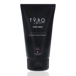 A black tube-shaped face wash for men, with the brand name "TYRO" prominently displayed in white text.