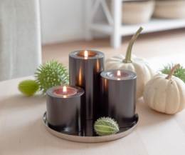 Set of 3 permanent candles Cornelius (Ø 6cm, heights 6/8/10 cm) black, tealight holder heat-resistant 90°