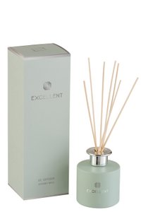 J-Line geurolie + stokjes Excellent – Bergamot Wood - glas – muntgroen