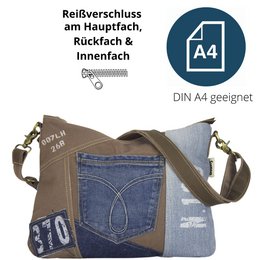 Sunsa Bæredygtig Skuldertaske til kvinder. Skuldertaske lavet af genbrugte jeans & canvas (canvas). Håndtaske i vintage retro stil. Crossbody taske til kvinder.