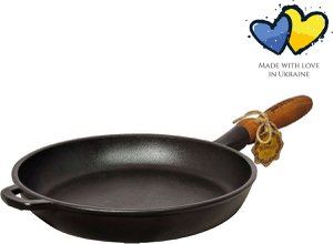 Koekenpan gietijzer - ø 26 x 4 cm - Gietijzeren pan voor alle warmtebronnen - Houten handvat - Zwart