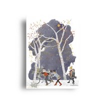 postcard - series 'Christmas' - 'how to get that tree home' - parents and teenagers