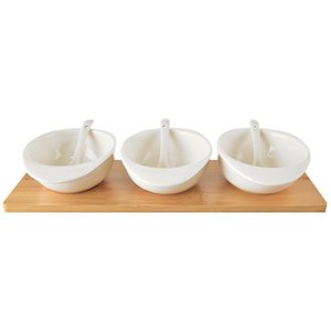 Snackkommen met lepels porselein wit op lade Whiteline 32 cm 7 pc's