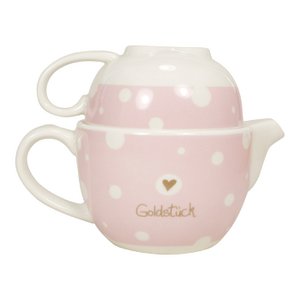 Theepot, beker met goudopdruk "Goldstück"