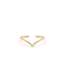 A delicate gold-toned ring with a V-shaped design, perfect for stacking or wearing alone as a minimalist accessory.