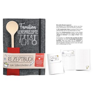 Cookbook & wooden spoon family secret recipes, height 22 cm