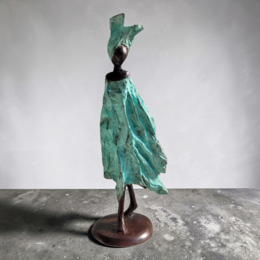  Bronze sculpture woman figure African style turquoise blue green patina metal art statue