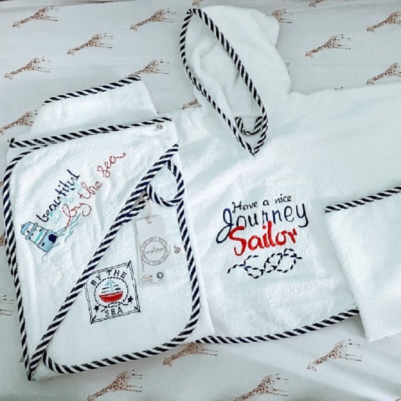 Set poncho per neonato in cotone biologico Sailor