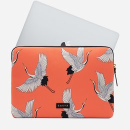 Laptop sleeve with a coral and crane pattern. The sleeve is made of a durable material and is available in 13-inch and 15-inch sizes to fit various laptop models.