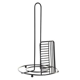 Black wire kitchen roll holder, cylindrical shape, 18.5 cm diameter, 31.5 cm height.