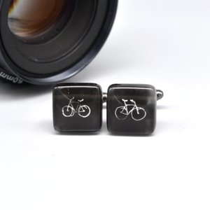 Cuff links with a bike, Black color, Accessories for sporty men