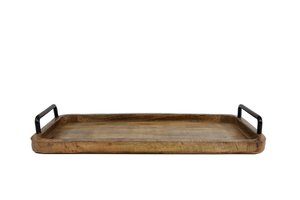 Dienblad handvat zwart metaal S naturel hout 50x24x25cm