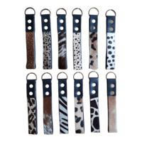 Leather lanyard keychain animal print