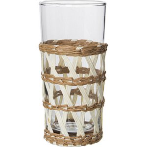 HIGH TRANSPARENT GLASS GLASS 350ML WICKER ASSORTED COLORS °7.5X16CM, WICKER REMOVABLE LL15063