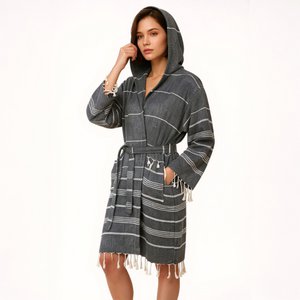 Badjas met capuchon en franjes in katoen - Zwart - One Size - Paraguay