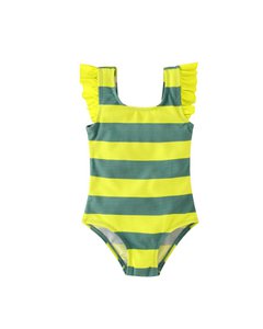Gestreifter Baby-Badeanzug mit Rüschen an den Trägern O205-23614102