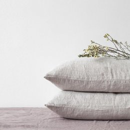 Beige linen pillowcase, available in various sizes for standard, king, and European pillow sizes. Made of high-quality linen material.