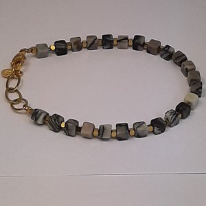 Baixa bracelet gray web jasper stainless steel gold plated