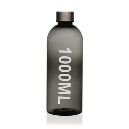 A large, black water bottle with the text "1000ML" printed on it. The bottle has a sleek, minimalist design and appears to be made of durable, high-quality materials.