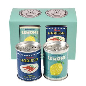 Tinnen peper- en zoutstel - Citroenen en harissa