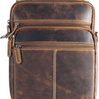 Cognackleurige buffellederen schoudertas