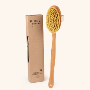 Wooden natural body brush with long removable handle - Vegan