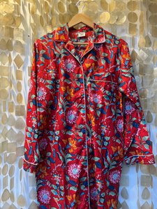 Red Flowered Indian Cotton Sleeping Dress