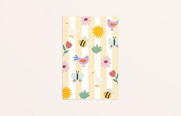  Colorful cards with spring-themed prints featuring various farm animals, flowers, and foliage.