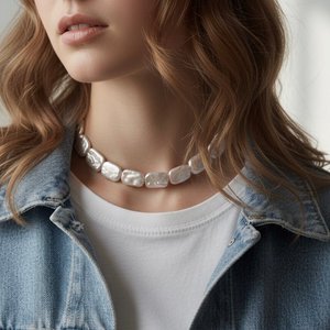 Gold Bare - Chiker -Halskette mit rechteckigen Barockperlen