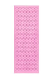 Pink yoga towel with textured surface for grip during yoga practice.