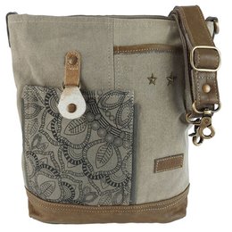 This women's shoulder bag is made of canvas and leather, featuring a vintage style and a large khaki crossbody design with a mandala print. The bag is suitable for everyday use and can fit A4-sized documents.
