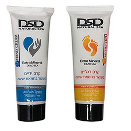 A gift set containing two 100 ml tubes of hand and foot cream with Dead Sea salt minerals. The creams are designed to moisturize and nourish the skin.
