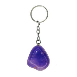  Amethyst key ring with a tumbled stone in a purple hue, attached to a metal keychain ring.