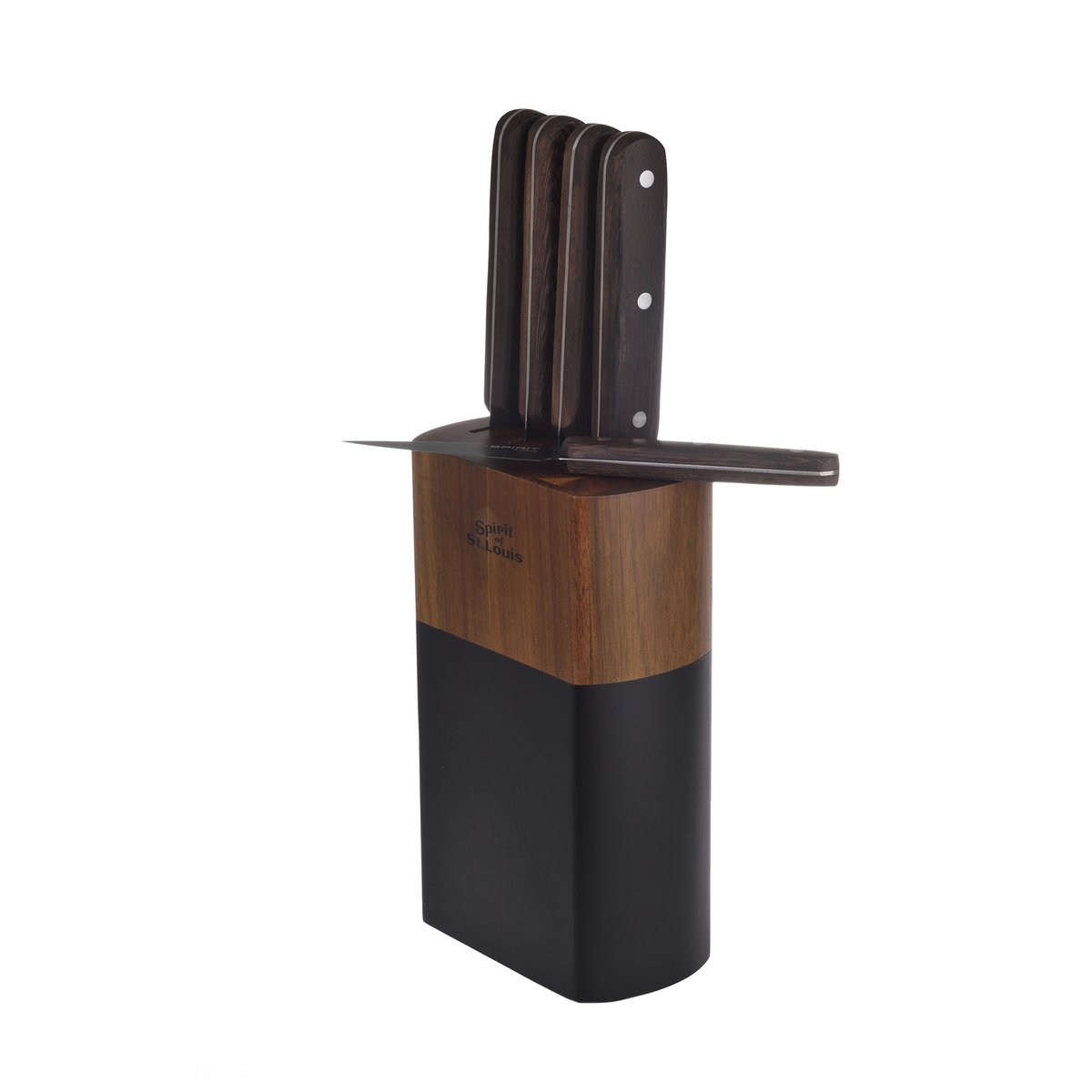 SOSL, Set de 5 Pièces, Ensemble Couteaux de Cuisine, Set Acier Inoxydable, Titane, avec Bloc en Bois d'Acacia, Couteaux de Chef, Pain, Écumoire,Viande, Poisson, Lame Noire